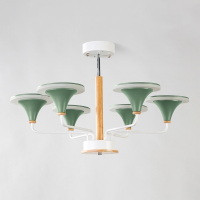Macaroon Nordic Style 6 Light/8 Light LED Chandelier in Green 42/56W 4500K Neutral Light Metal Cone LED Pendant Chandelier for Living Room Dining Room