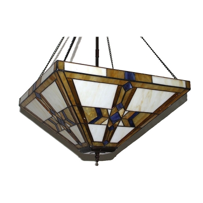 Mission Style Tiffany Stained Glass Inverted Hanging Light for Living Room Restaurant 2 Sizes for Choice