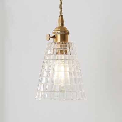Modern Cone Mini Pendant 1 Light Clear Glass in Brass for Bedside Hallway