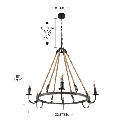Rust 6 Light Candle Style LED Chandelier 31.5 Inches Wide Industrial Style Ring Chandelier for Living Room Restaurant