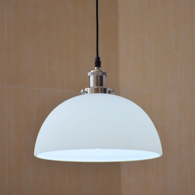 Semi-Circle Ceiling Pendant 1 Lighting with White Dome Shade in Chrome for Living Room