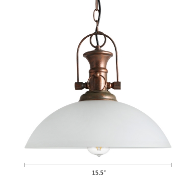 White Dome Shade in Rust for Cafe Restaurant Hanging Pendant Lighting