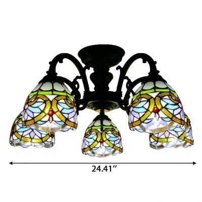 Baroque Style 5-Bulb Semi Flush Mount Ceiling Light in Black Finish 24.41