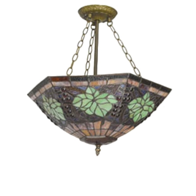 Tiffany Stained Glass Grape Pattern Inverted Hanging Light Fixture for Living Room Dining Room