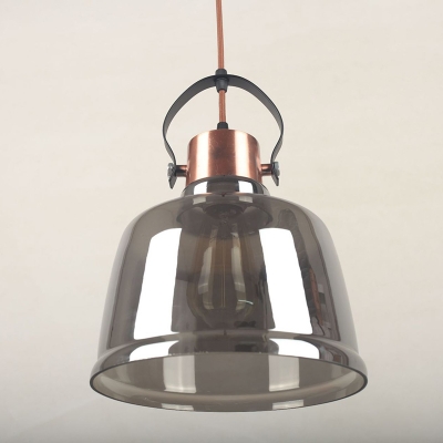 Vintage Ceiling Pendant 1 Light Gray/Amber Glass Pot Cover Shape in Polished Brass for Dining Room