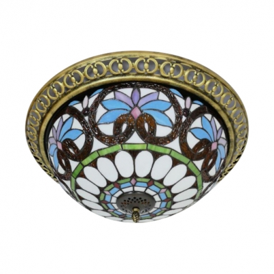 Baroque Design Tiffany Style Flush Mount Ceiling Light with Fancy Pattern Glass Shade in 20