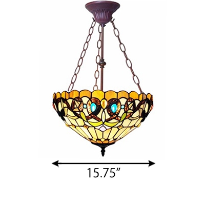Baroque Style Gorgeous Flower Pattern Inverted Hanging Pendant Light for Restaurant 15.75