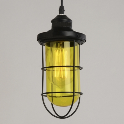 Industrial Style 1 Light Cage LED Pendant Lighting in Black Finish