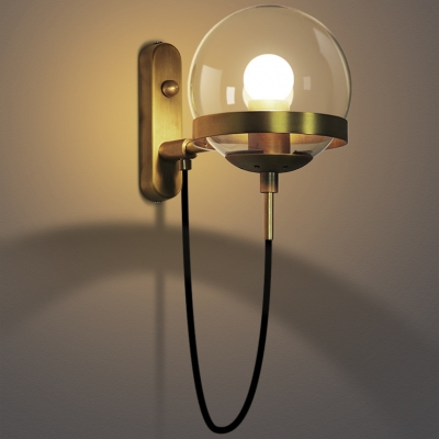 Retro Antique Brass 1-Light Wall Sconce in Globe Shade Decorative Wall Light for Hallway Foyer Restaurant