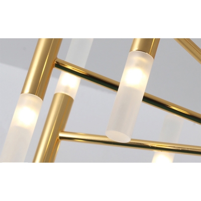 Small/Large LED Chandelier Light Metal Tube Hanging Lights in Gold Head Rotatable for Living Room