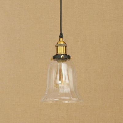 Industrial Mini Pendant 1 Light LED with Bell Shape Clear Glass in Brass for Hallway