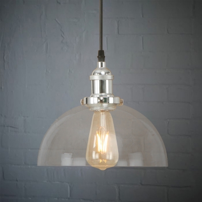 Industrial Style Dome Suspension Clear Glass Single Pendant Light in Chrome/Bronze for Restaurant