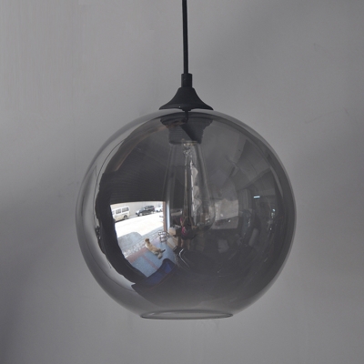 Industrial Style Orb Hanging Pendant Smoke Glass 1 Head Drop Light in Black Finish for Cafe Restaurant