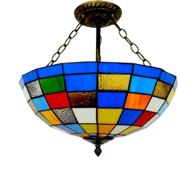Modern Style Multicolored Grid Pattern Inverted Hanging Lamp 15.75