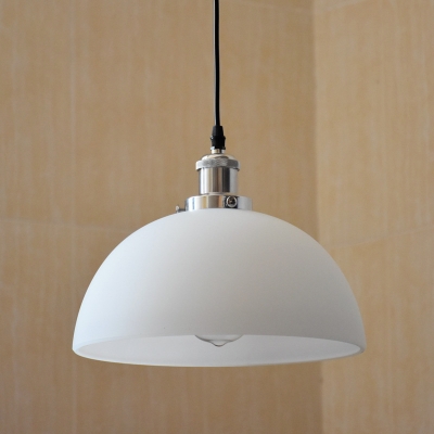 Semi-Circle Ceiling Pendant 1 Lighting with White Dome Shade in Chrome for Living Room