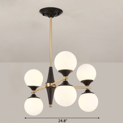 25 Inch Long 6/8/10/12 Light LED Glass Globe Chandelier in Black High Brightness Frosted Glass Chandelier for Living Room Dining Room