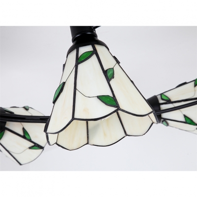 Contemporary Style Simple 4/6-Light Semi Flush Mount with Green Leaf Patterned Cone Shade