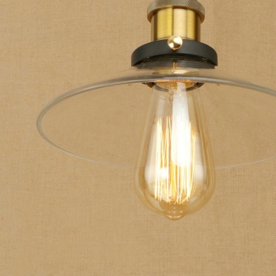 Industrial Ceiling Pendant 1 Light with Railroad Shade Clear Glass in Black/Brass for Foyer