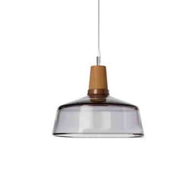 Industrial Single Light Pendant Light Wooden in Contemporary Style with Glass Shade, Clear/Gray