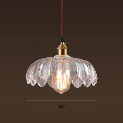 Modern Ceiling Pendant 1 Light with Clear Glass Floral Shade in Brass for Cafe Dining Room Kitchen