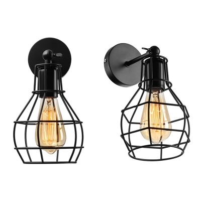 Wire Cage 1 Light Mini Wall Sconce in Black for Stairs Hallway Porch 