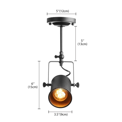 Cylinder 1 Light Semi Flush Spotlight in Matte Black for Clothes Stores Restaurant Kitchen