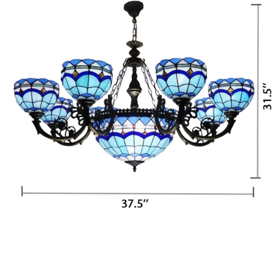 Indoor Inverted Hanging Chandelier with Sky Blue Stained Glass Shade