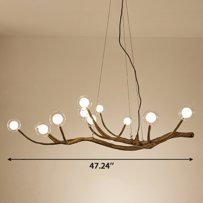 Modern Height Adjustable Wood Branching Chandelier 24/36/48W LED 8/12/16 Light Glass Globe Chandelier for Living Room Restaurant Bar Bulb Included
