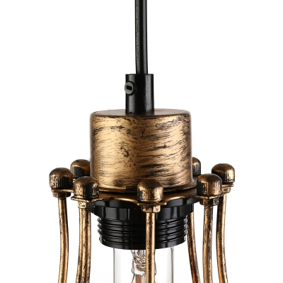 Old Copper 1 Light Wire Guard Pendant Lamp in Industrial Style