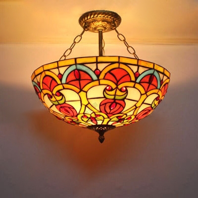 Vintage Victorian Tiffany Style 3 Light Semi Flush Mount Light with 16
