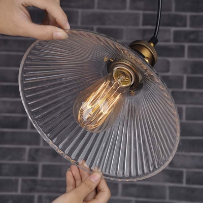 10''  Wide Single Light Ribbed Glass Mini Indoor LED Pendant Lighting