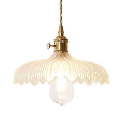 Clear Glass Floral Shade Hanging Pendant 1 Light in Brass for Dining Room Kitchen