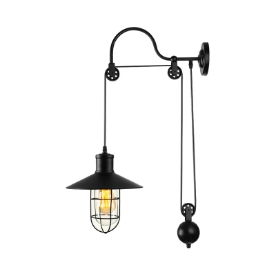 Industrial Style Adjustable 1 Light Wall Sconce in Black with Wire Guard Farmhouse Study Room Lights