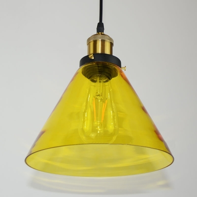 Modern Hanging Pendant 1 Light Cone Shape Glass for Bar Restaurant, in Brass