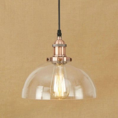 Vintage Dome Suspended Light Clear Glass 1 Head Pendant Lamp in Brass/Copper Finish for Dining Room