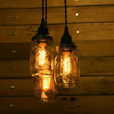 Industrial Hanging Pendant Light in Multicolor, Mason Jar