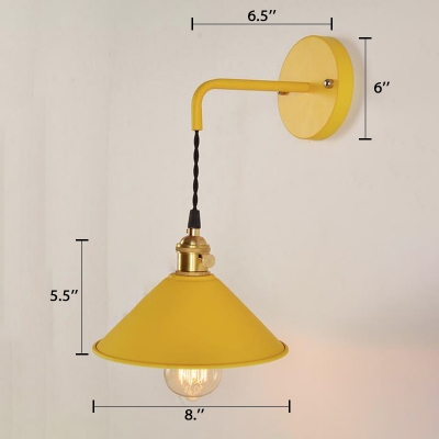 Nordic 1 Light Cone Wall Light in Metal Shade for Bedside Hallway Foyer