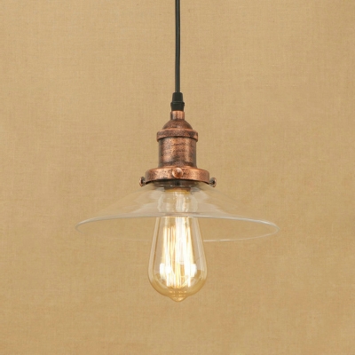 Rust Saucer Shade Ceiling Pendant Single Light Clear Glass in Industrial Style for Stairs Hallway