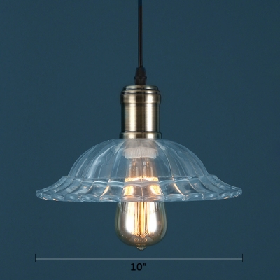 Vintage Style Pendant 1 Light with Shallow Round Flared Glass Shade in Bronze for Warehouse Restaurant