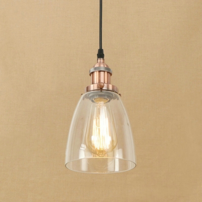 Cloche Shade Hanging Single Lighting with Clear Glass in Vintage Style for Kitchen Warehouse