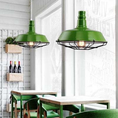 Metal Cage Barn Pendant Light Industrial Restaurant Kitchen Farmhouse Hanging Pendant in Black/Blue/Green/Orange/White