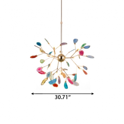 Novelty Colorful Chandelier 12/48/60W 4/16/20 Agate Firefly LED Chandeliers in Gold Finish for Kids Room Bedroom Restaurant
