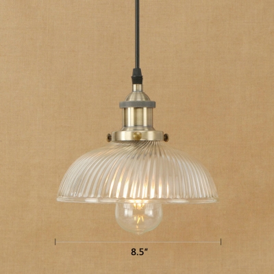 Vintage Dome Pendant Light with Swirl Glass Single Light Hanging Lamp in Bronze/Chrome for Restaurant