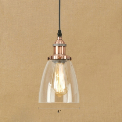Cloche Shade Hanging Single Lighting with Clear Glass in Vintage Style for Kitchen Warehouse