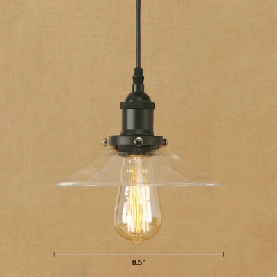 Industrial Ceiling Pendant 1 Light with Railroad Shade Clear Glass in Black/Brass for Foyer