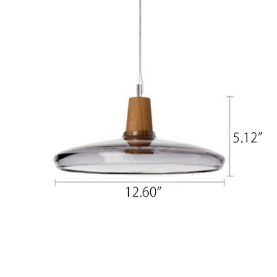 Industrial Single Light Pendant Light Wooden in Contemporary Style with UFO Shade, Clear/Gray