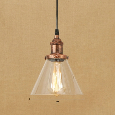 Industrial Style Ceiling Pendant 1 Light Cone Shape Clear Glass LED Lighting