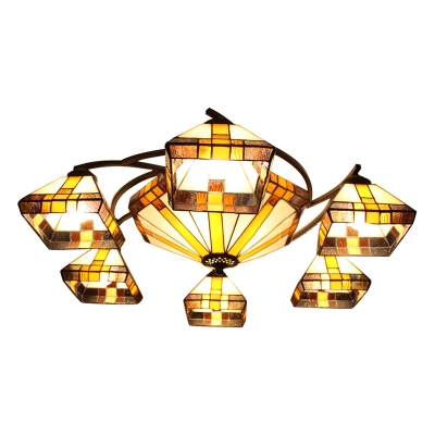 3 7 Light Mission Style Pyramid Shade Semi Flush Light Fixture For