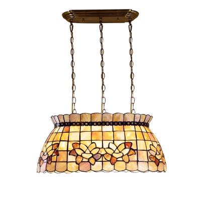 

Beige Shell Island Chandelier Featuring Checkered&Floral Pattern 21.65 Inch Wide, HL489130