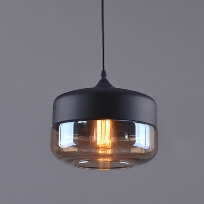 Amber Glass Hanging Pendant 1 Light in Vintage Style for Cafe Restaurant (2 Designs for Choice)